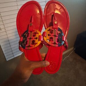 Tory Burch Red Sandals with Logo Detail